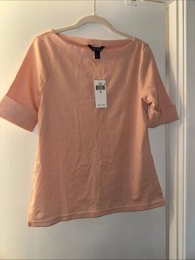 Lauren Ralph Lauren Blush Pink Boatneck Elbow-Sleeve Top